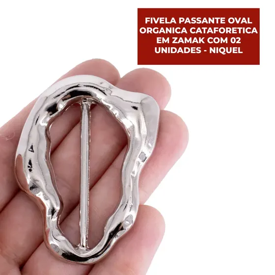 Fivela Passante Oval Organica Cataforetica Em Zamak Com 02 Unidades - Niquel