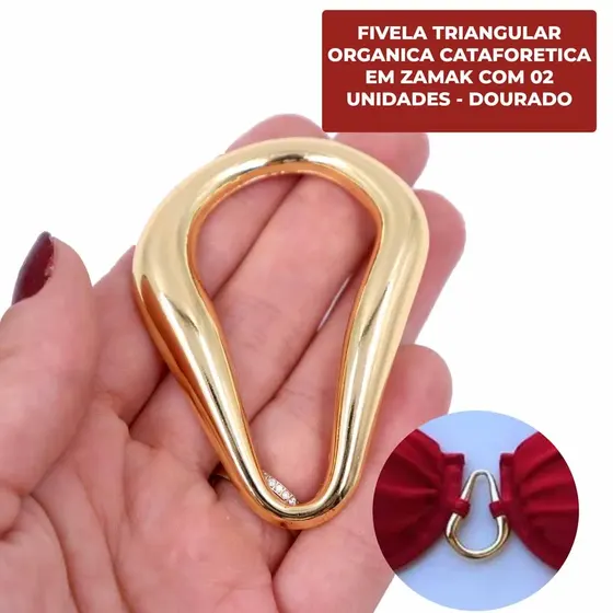 Fivela Triangular Organica Cataforetica Em Zamak Com 02 Unidades - Dourado