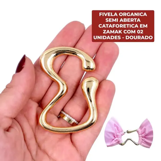 Fivela Organica Semi Aberta Cataforetica Em Zamak Com 02 Unidades - Dourado