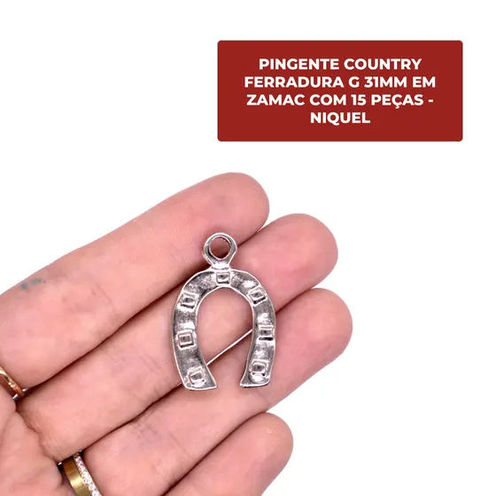 Pingente Country Ferradura G 31Mm Em Zamac Com 15 Pecas - Niquel
