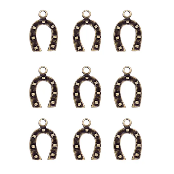 Pingente Country Ferradura G 31Mm Em Zamac Com 15 Pecas - Ouro Velho