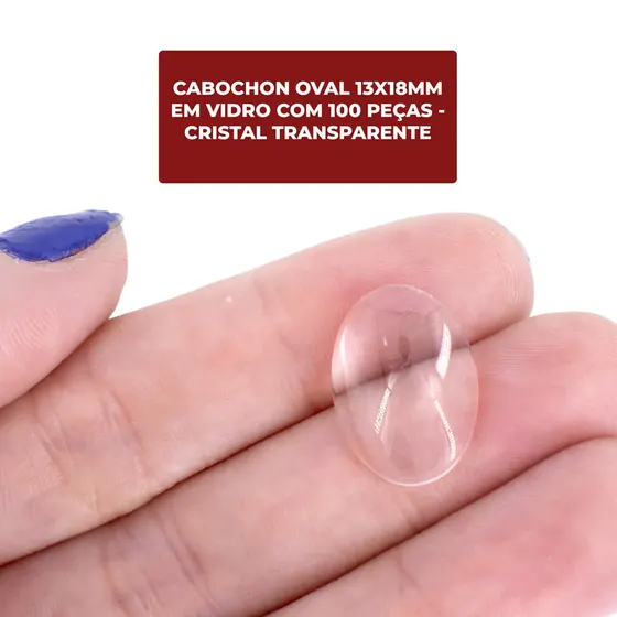 Cabochon Oval 13X18Mm Em Vidro Com 100 Pecas - Cristal Transparente