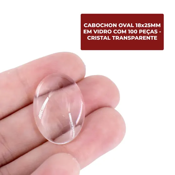 Cabochon Oval 18X25Mm Em Vidro Com 100 Pecas - Cristal Transparente