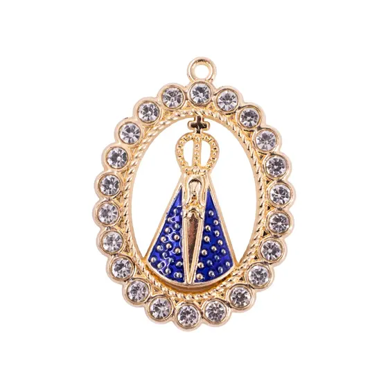 Pingente Oval Cravejado N.S Aparecida 40X48Mm Em Zamak Com 10 Pecas