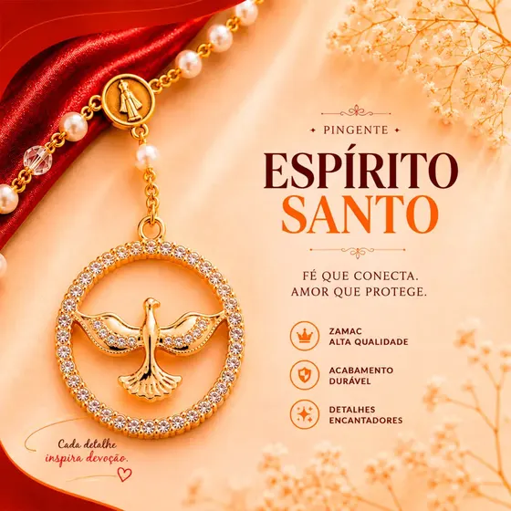 Pingente Redondo Cravejado Espirito Santo 38Mm Em Zamak Com 10 Pecas