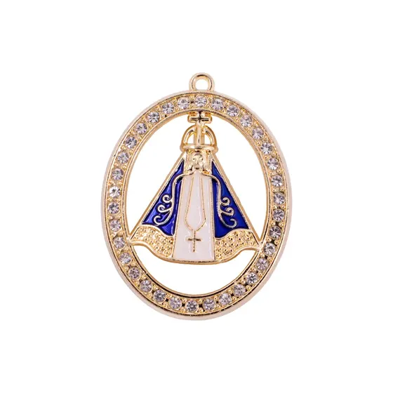 Pingente Oval Cravejado N.S Aparecida 38X45Mm Em Zamak Com 10 Pecas