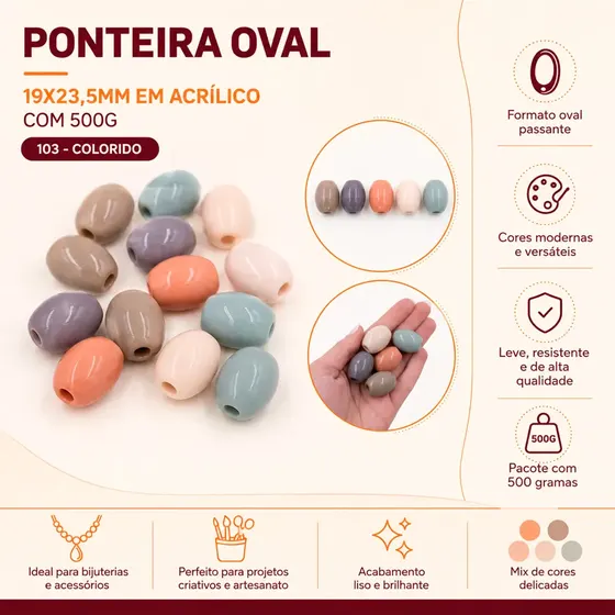 Ponteira Oval 19X23.5Mm Em Acrilico Com 500G