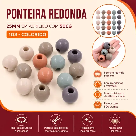 Ponteira Redonda 25Mm Em Acrilico Com 500G