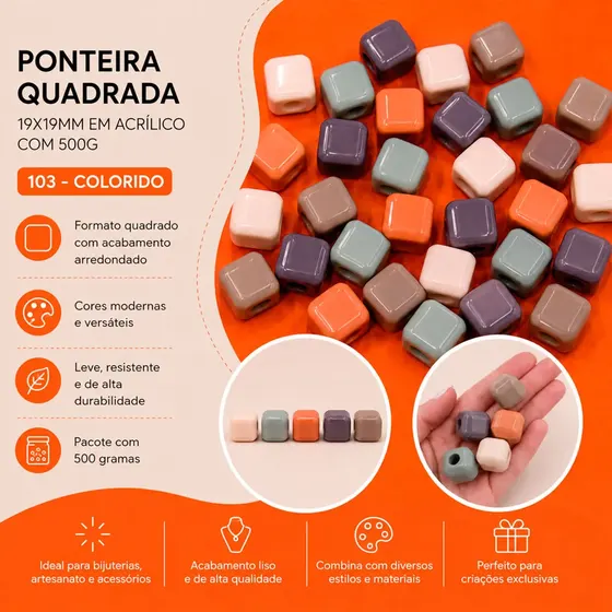Ponteira Quadrada 19X19Mm Em Acrilico Com 500G