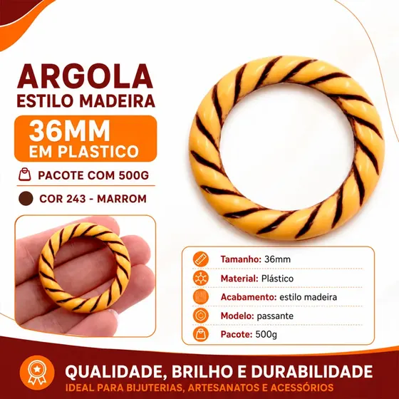 Argola Estilo Madeira 36Mm Em Plastico Com 500G