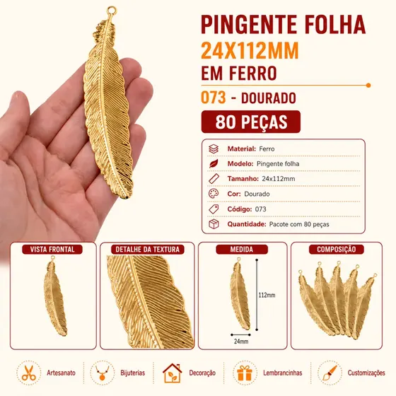 Pingente Folha 24X112Mm Em Ferro Com 80 Pecas