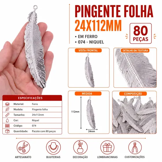 Pingente Folha 24X112Mm Em Ferro Com 80 Pecas