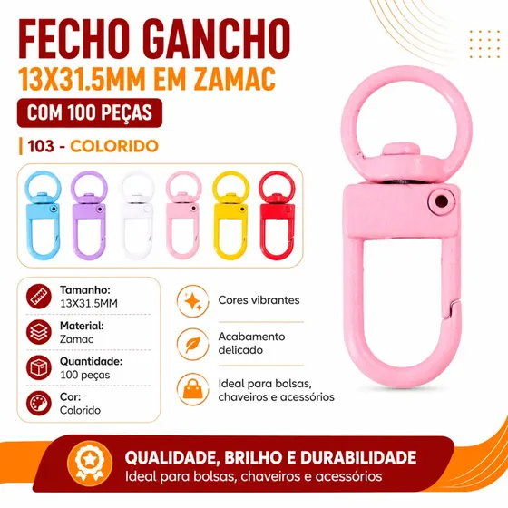 Fecho Gancho 13X31.5Mm Em Zamac Com 100 Pecas