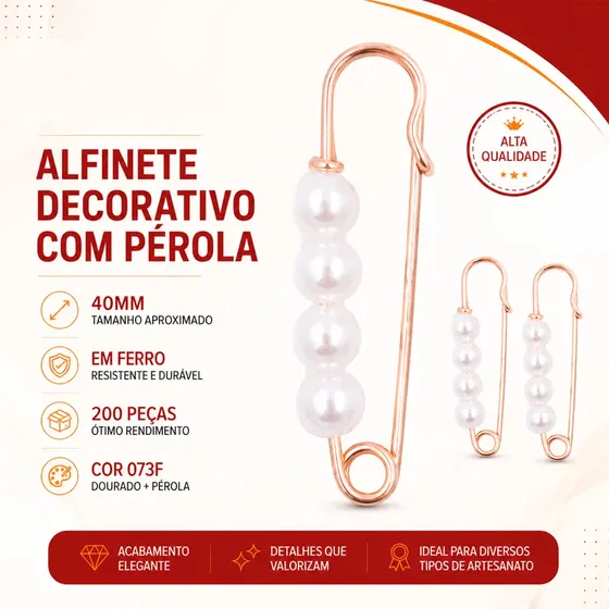 Alfinete Decorativo Com Perola 40Mm Em Ferro Com 200 Pecas