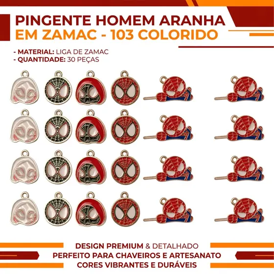 Pingente Homem Aranha Em Zamac Com 30 Pecas - 103 Colorido