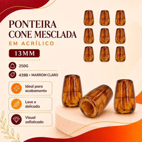Ponteira Cone Mesclada 17X12Mm Em Acrilico Com 250G