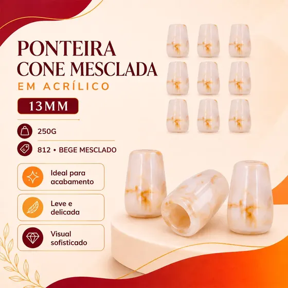 Ponteira Cone Mesclada 17X12Mm Em Acrilico Com 250G - Bege Mesclado 812