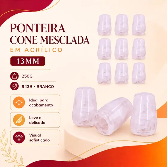 Ponteira Cone Mesclada 17X12Mm Em Acrilico Com 250G