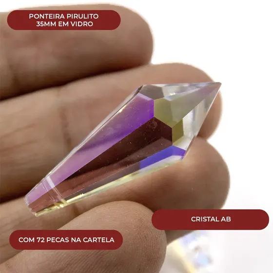 Ponteira Pirulito 35Mm Em Vidro Com 72 Pecas Na Cartela 079 - Cristal Ab 079