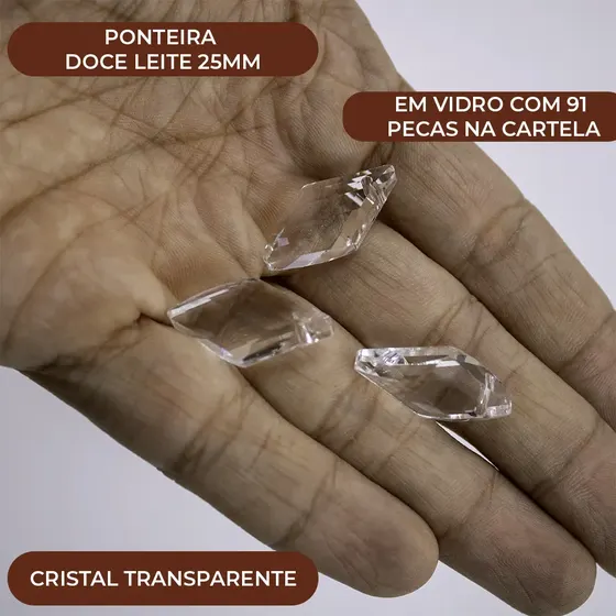 Ponteira Doce Leite 25Mm Em Vidro Com 91 Pecas Na Cartela 001 - Cristal Transparente 001