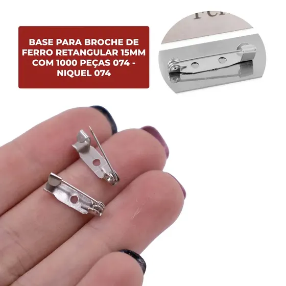Base Para Broche De Ferro Retangular 15Mm Com 1000 Pecas 074 - Niquel 074