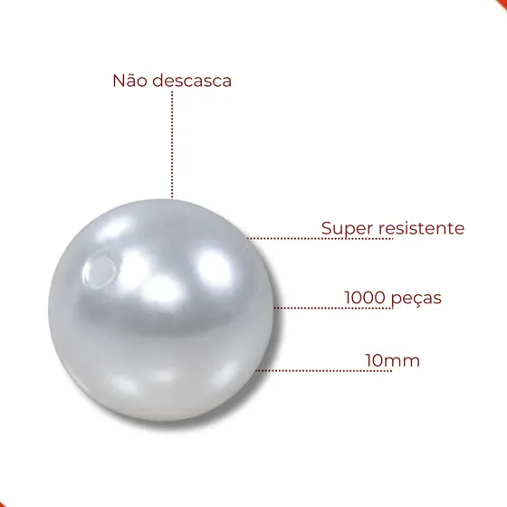Perola Inteira Com Furo 10Mm Em Abs Com 500Gr 209 - Branco 209