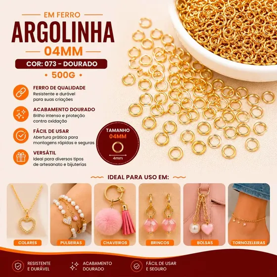 Argolinha 04Mm Em Ferro Com 500Gr 073 - Dourado 073