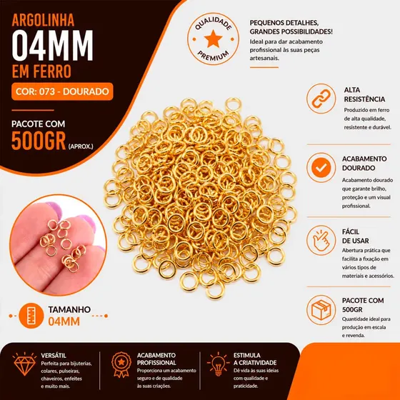 Argolinha 04Mm Em Ferro Com 500Gr 073 - Dourado 073