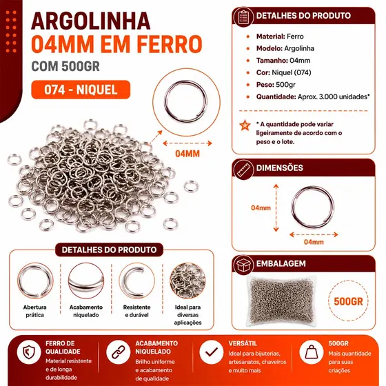 Argolinha 04Mm Em Ferro Com 500Gr 074 - Niquel 074