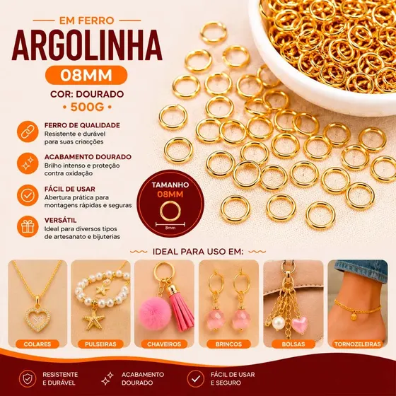 Argolinha 08Mm Em Ferro Com 500Gr 073 - Dourado 073