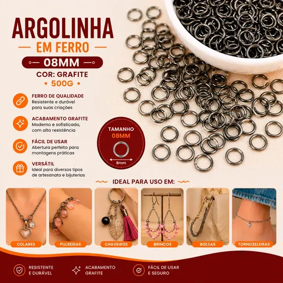 Argolinha 08Mm Em Ferro Com 500Gr 076 - Grafite 076