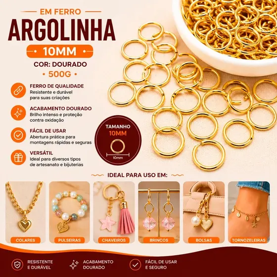 Argolinha 10Mm Em Ferro Com 500Gr 073 - Dourado 073