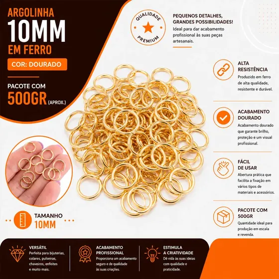 Argolinha 10Mm Em Ferro Com 500Gr 073 - Dourado 073