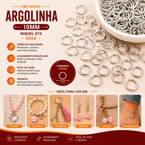 Argolinha 10Mm Em Ferro Com 500Gr 074 - Niquel 074