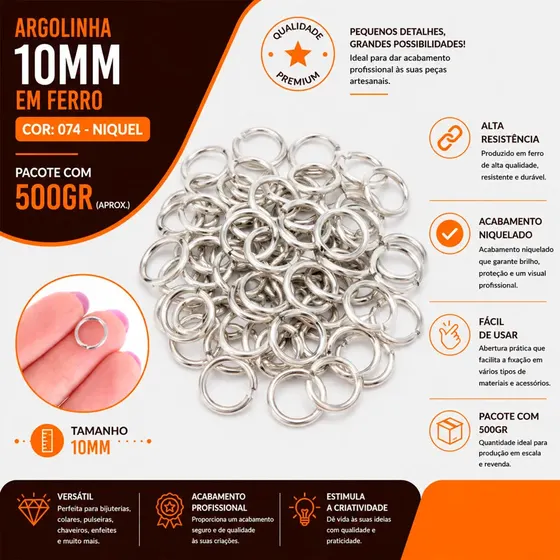Argolinha 10Mm Em Ferro Com 500Gr 074 - Niquel 074