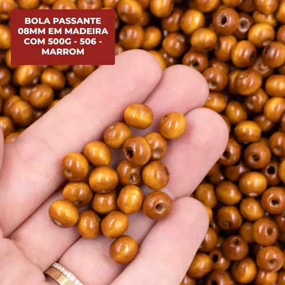 Bola Passante 08Mm Em Madeira Com 500G
