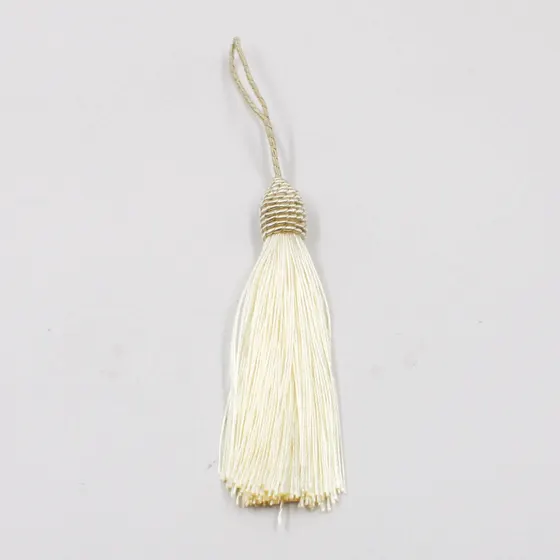 Pingente Pompom Tassel Com Tulipa 90Mm Em Poliester Com 5 Pecas Off White