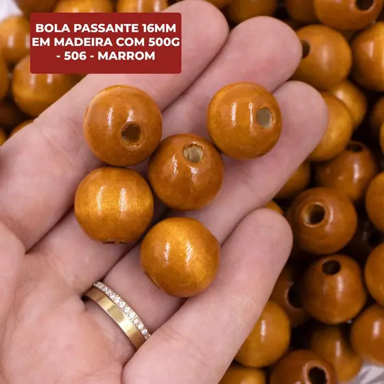 Bola Passante 16Mm Em Madeira Com 500G