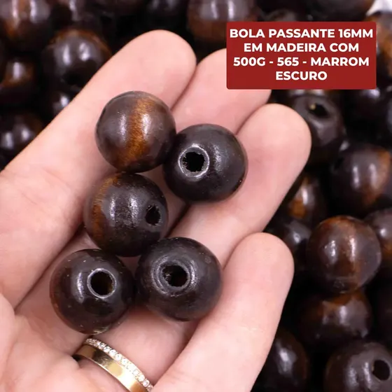 Bola Passante 16Mm Em Madeira Com 500G