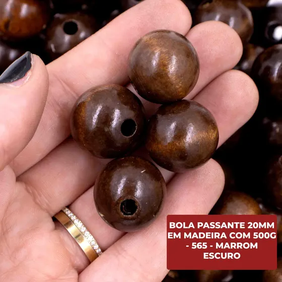 Bola Passante 20Mm Em Madeira Com 500G