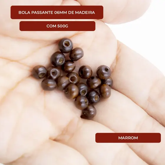 Bola Passante 06Mm De Madeira Com 500G 499 - Marrom