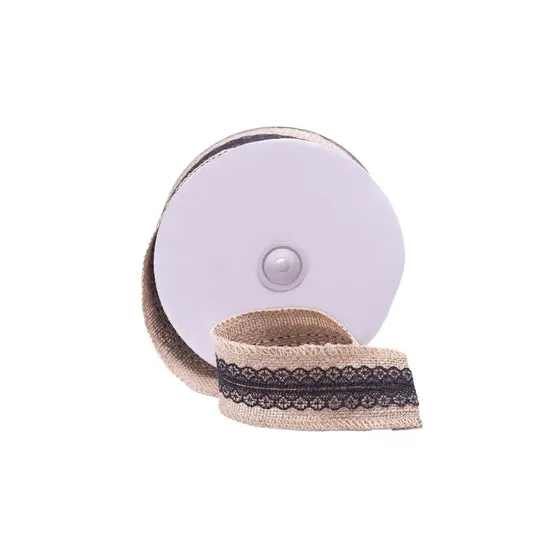 Fita De Juta Faixa Central Em Renda 55Mm Com 20 Metros 039B - Preto