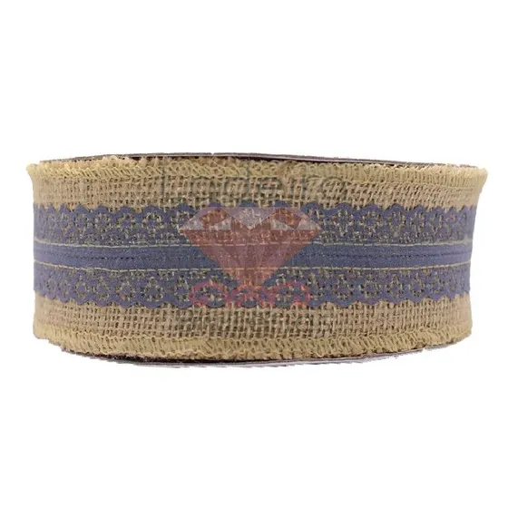 Fita De Juta Faixa Central Em Renda 55Mm Com 20 Metros 040 - Azul 040