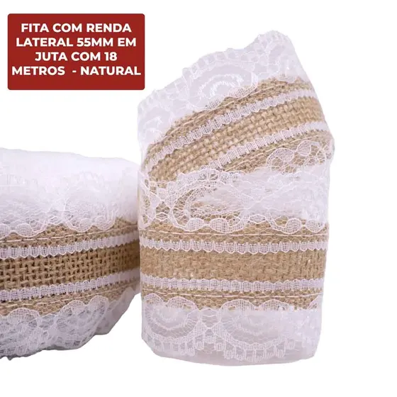 Fita Com Renda Lateral 55Mm Em Juta Com 20 Metros