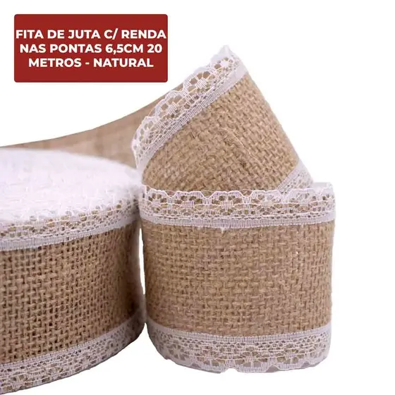 Fita De Juta C/ Renda Nas Pontas 65Mm 20 Metros