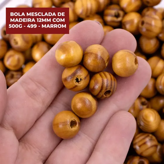 Bola Mesclada De Madeira 12Mm Com 500G