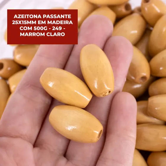 Azeitona Passante 25X15Mm Em Madeira Com 500G