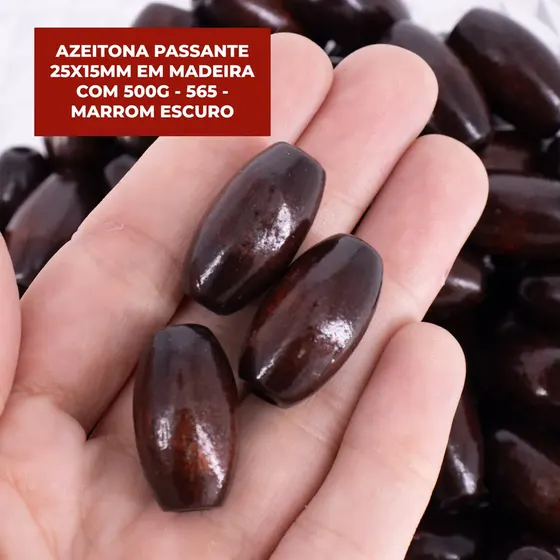 Azeitona Passante 25X15Mm Em Madeira Com 500G