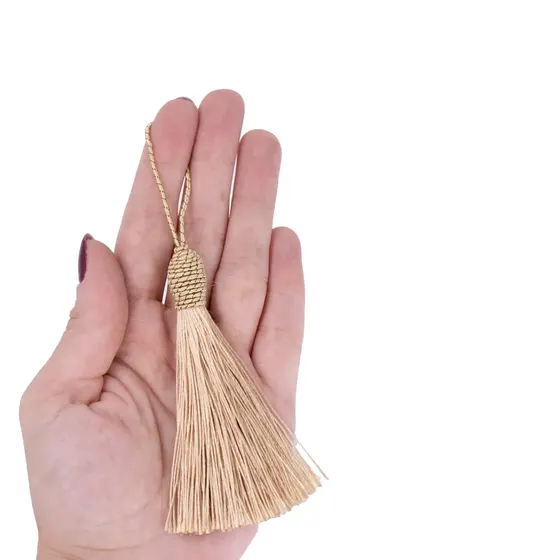 Pingente Pompom Tassel Com Tulipa 90Mm Em Poliester Com 50 Pecas - Bege