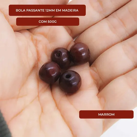 Bola Passante 12Mm Em Madeira Com 500Gr 499 - Marrom